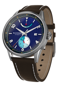 Color Touch - Dark Blue Dial With Stainless Steel Case And Dark Brown Suede Leather
