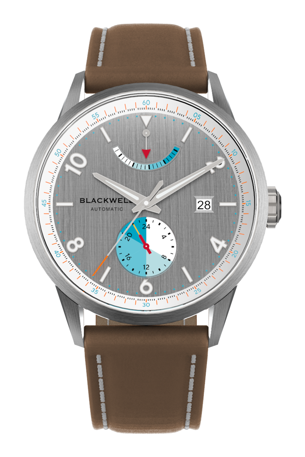 Color Touch - Grey Dial With Stainless Steel Case And Tan Brown Suede Leather